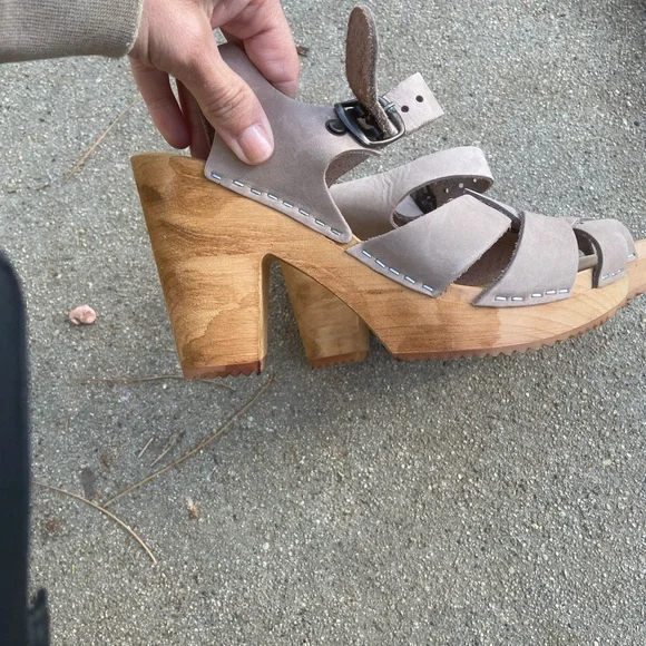 Suede Platform Clog Sandals in Taupe - Picture 4 of 6